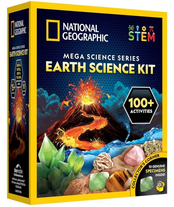 NATIONAL GEOGRAPHIC Earth Science Kit – 100+ Science Experiments & Activities for Kids, Crystal Growing, Volcano Science Kit, Rock Collection, STEM Project
(Amazon)
