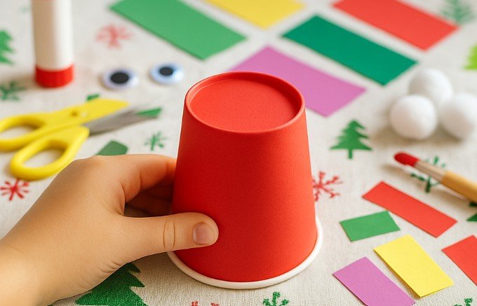 Red paper cup for making Santa