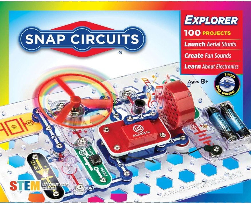 Snap Circuits Jr. SC-100 Electronics Exploration Kit, Over 100 Projects, Full Color Project Manual, 28 Parts, STEM Educational Toy
(Amazon)