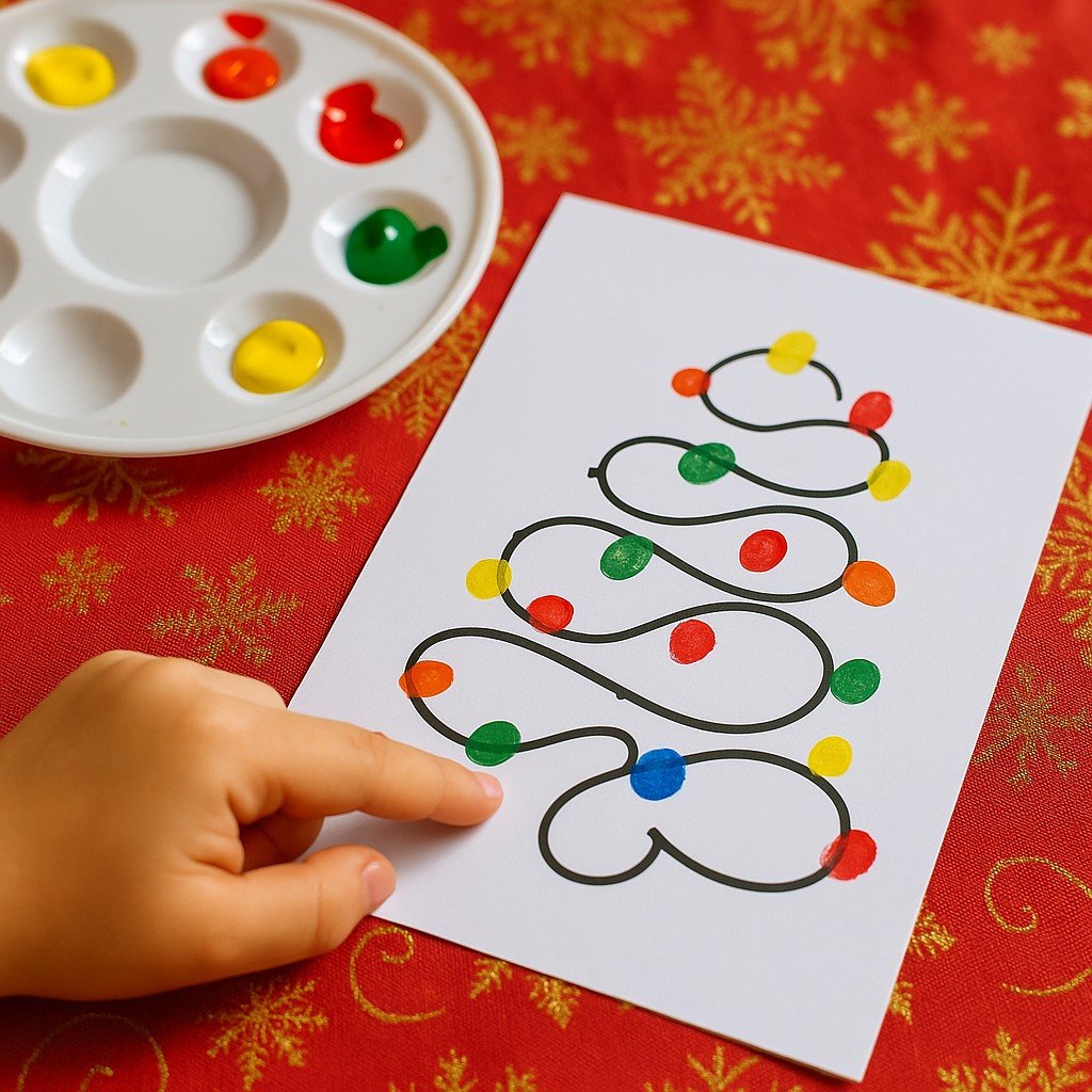 Fingerprint Christmas lights, craft for kids