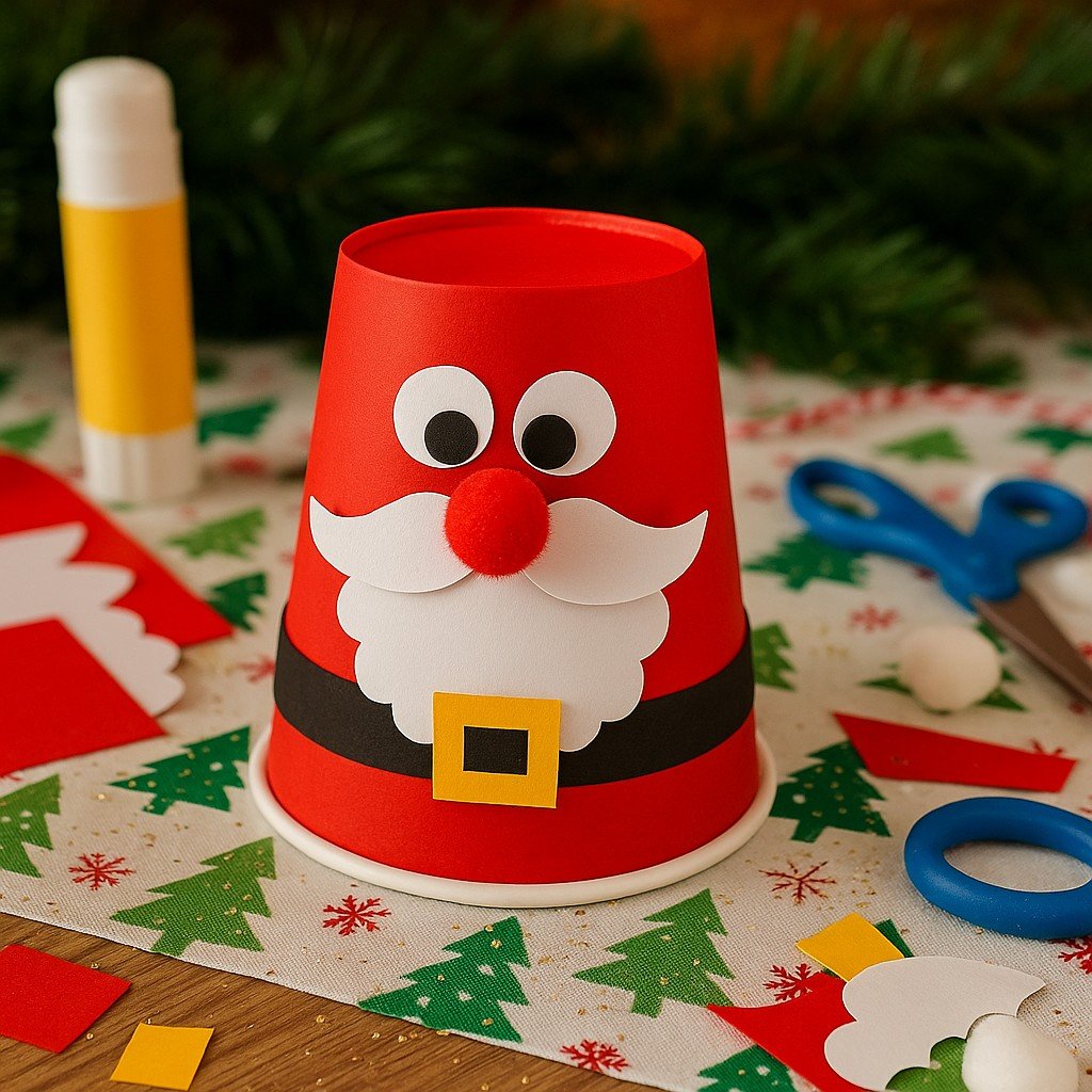 Red paper cup for making Santa